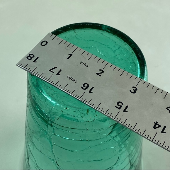 Vintage Mid Century BLENKO Crackle Glass Blue Turquoise Vase 7” Tall 5” Wide - Picture 11 of 11